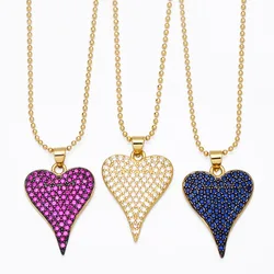 FLOLA Romantic Fuchsia Heart Necklace for Women Copper Zircon Gold Plated Beads Necklace Fashion Crystal Jewelry Gifts nkeb117