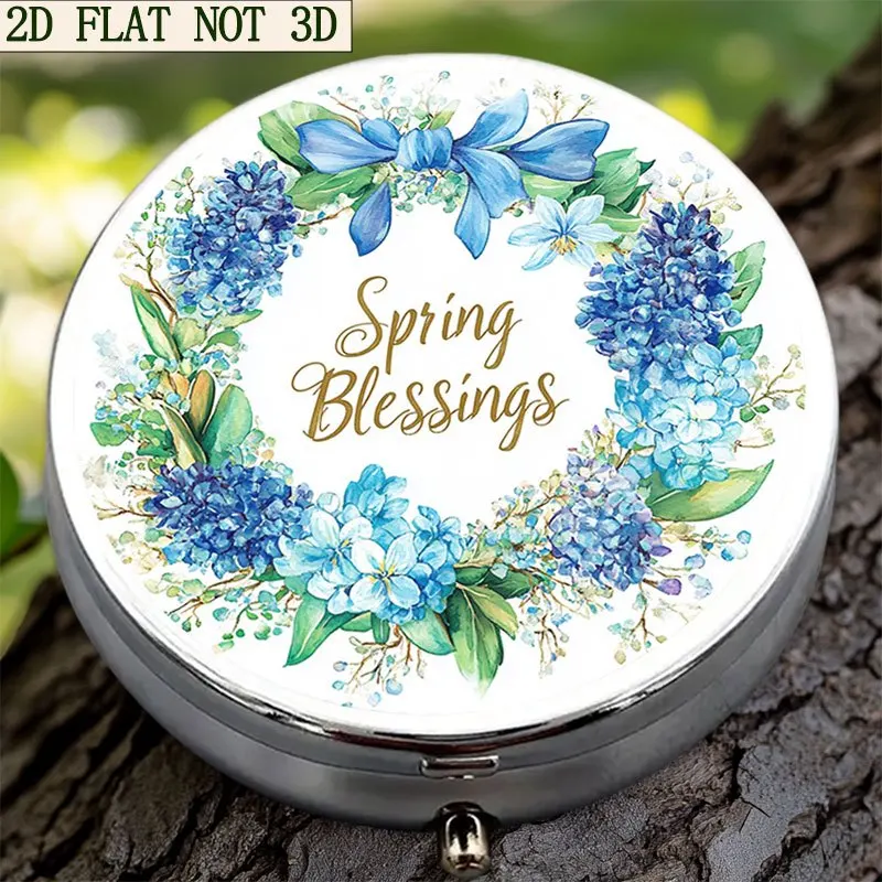 Single piece, flat, round three-compartment box, designed with a spring floral pattern, metal storage box, romantic and warm, can be used as an exquisite gift for the elderly or girls