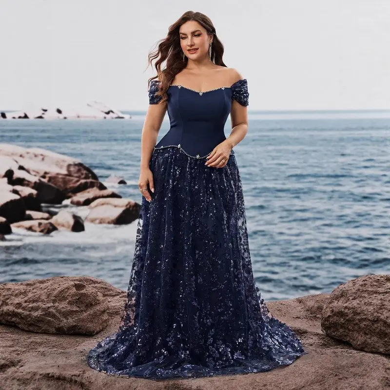 Ele Bead المرقعة وهمية قطعتين مساء الدكتور حجم كبير ثوب رسمي المرأة الدكتور تنورة طويلة ألياف البوليستر #5