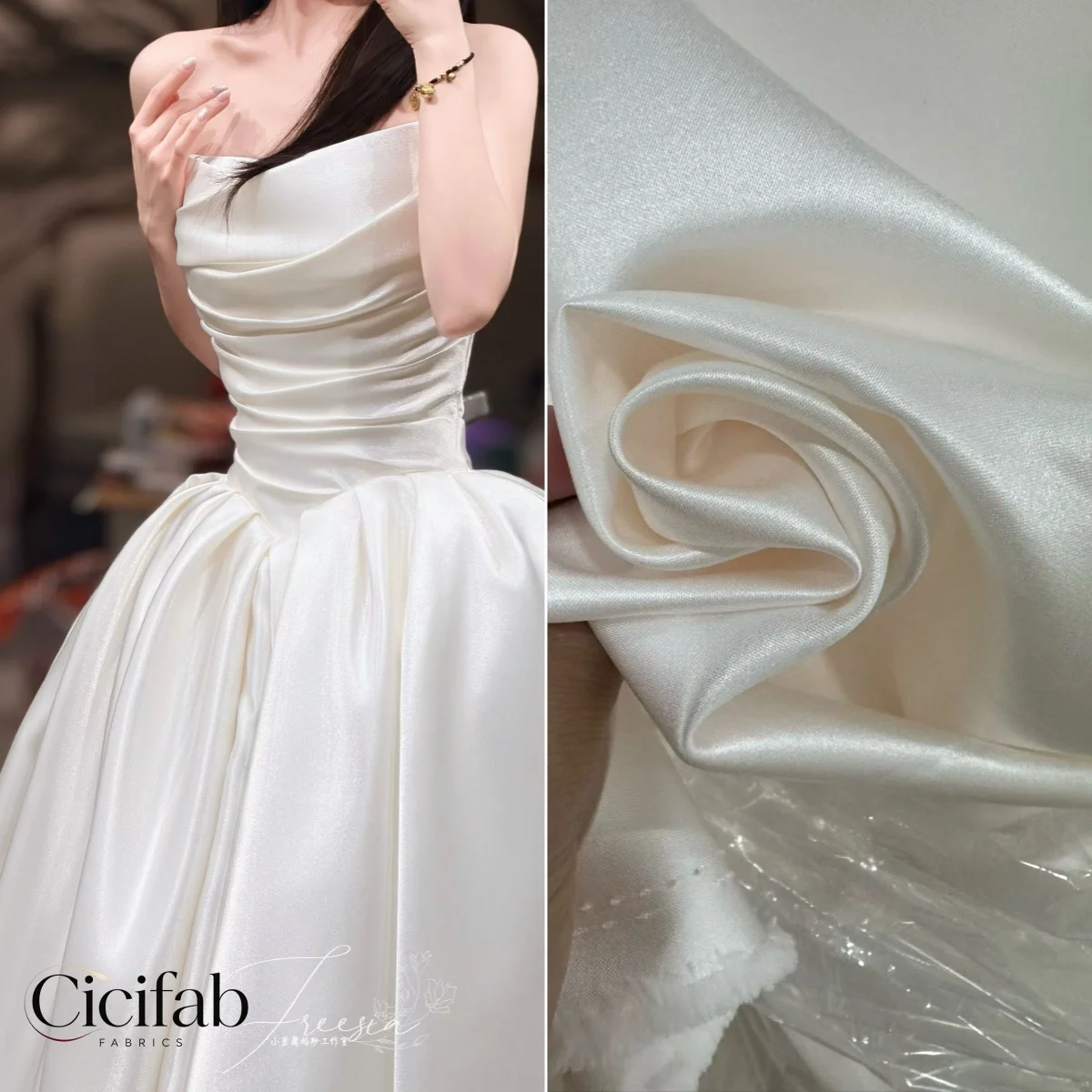 Luxury Pink Champagne Satin Fabric, Designer DIY Sewing Material for High‑End Evening Gowns & Wedding Dresses