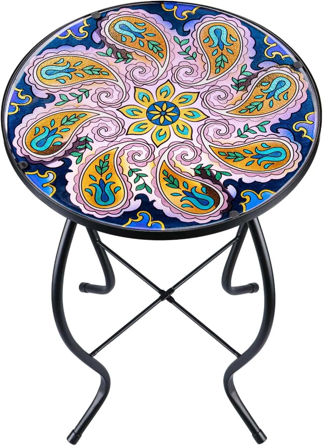 

Приставной столик для улицы с мозаичной стеклянной столешницей, круглый кофейный столик для патио, балкона и веранды