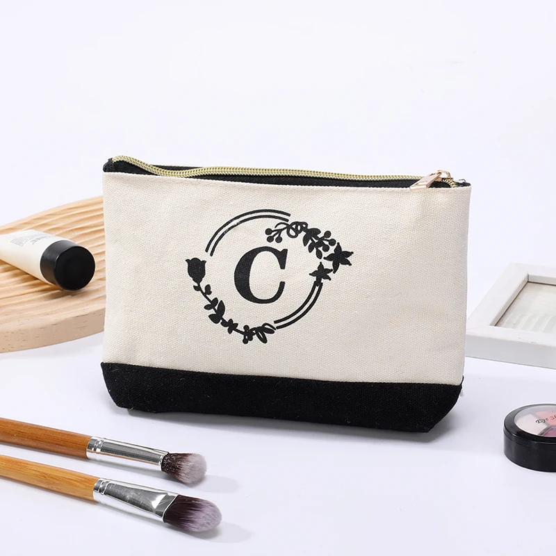 

Simple canvas rose letter print women's mini bag daily outing change purse card storage bag student stationery storage bag