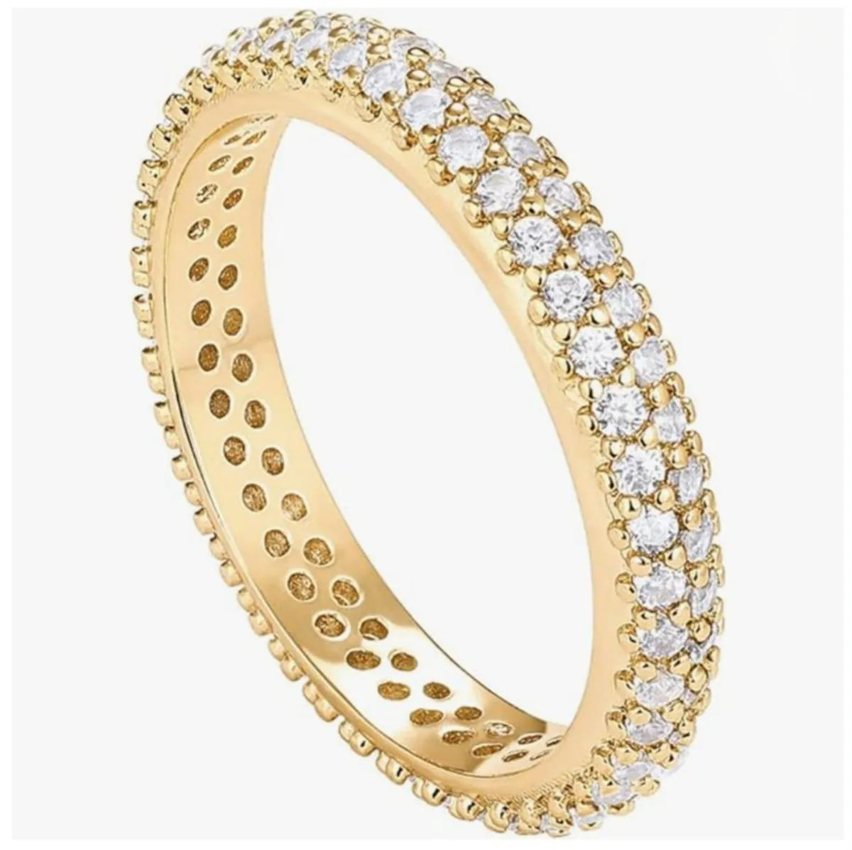 Bague de fiançailles en argent 925 plaqué or 14 carats pour femmes, ensemble de chaînes de diamant à 7 rangées de large, Moissanite, alliance complète d'éternité