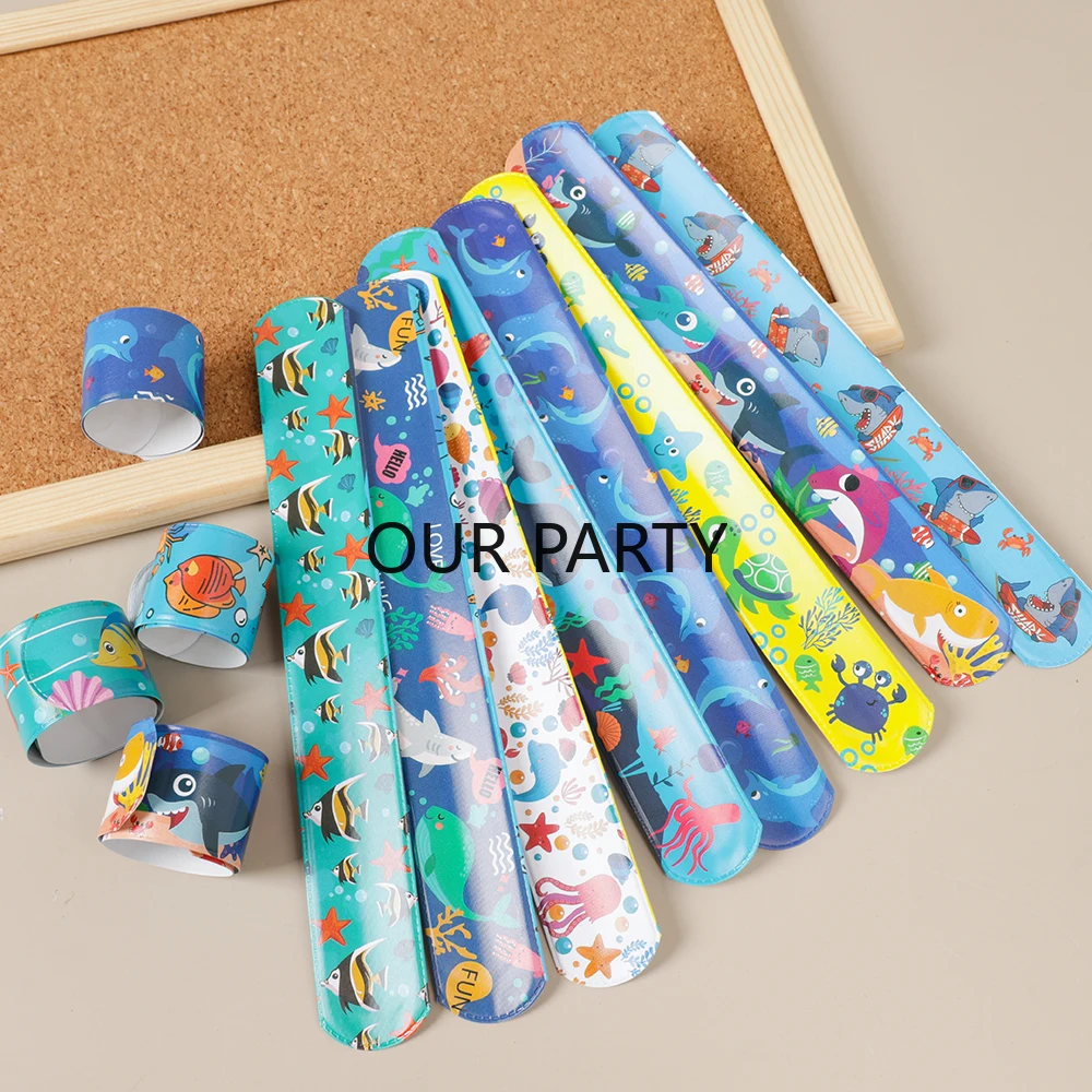 12Pcs Cartoon Ocean Animal Theme Slap Bracelets Shark Fish Wristband for Kids Birthday Party Favors Pinata Fillers Goodie Bag