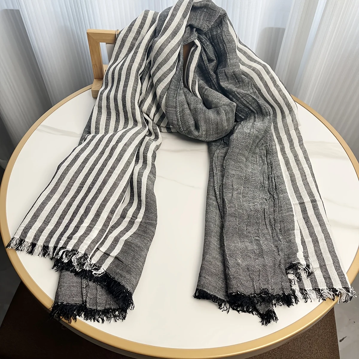 1pc Men's Rayon Striped Scarf, Casual Gradient Center Stripe, Breathable and Lightweight Outer Shawl