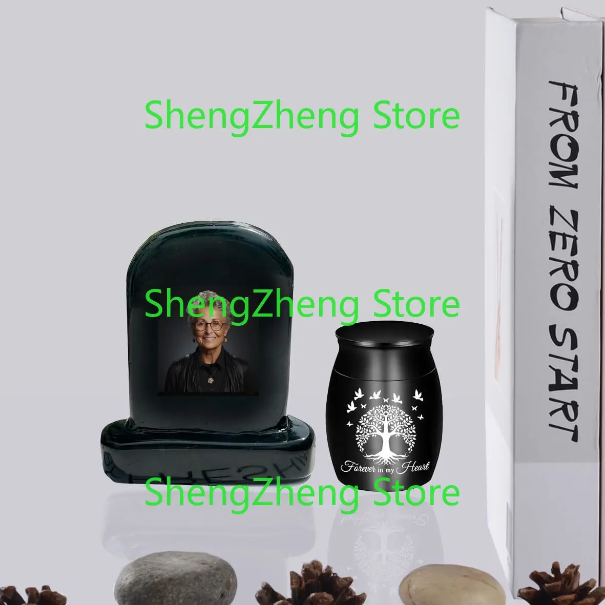 

Mini Urns Carved Marble Healing Tombstone with Photo and 1.57 Inches Small Keepsake Urns for Human or Pet Ashes