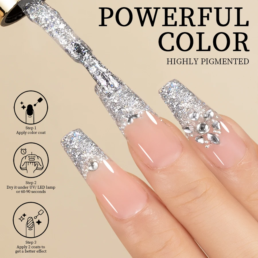 6 Colors Reflective Glitter Gel Nail Polish Holographic Sparkle UV Gel Long Lasting Soak Off LED Gel Varnish for Nail Salon DIY 2