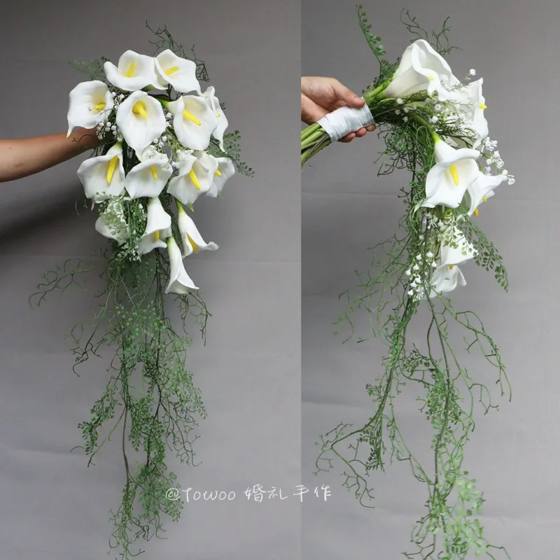 

Advanced sense waterfall simulation hand bouquet calla lily outdoor wedding bride wedding studio photography props