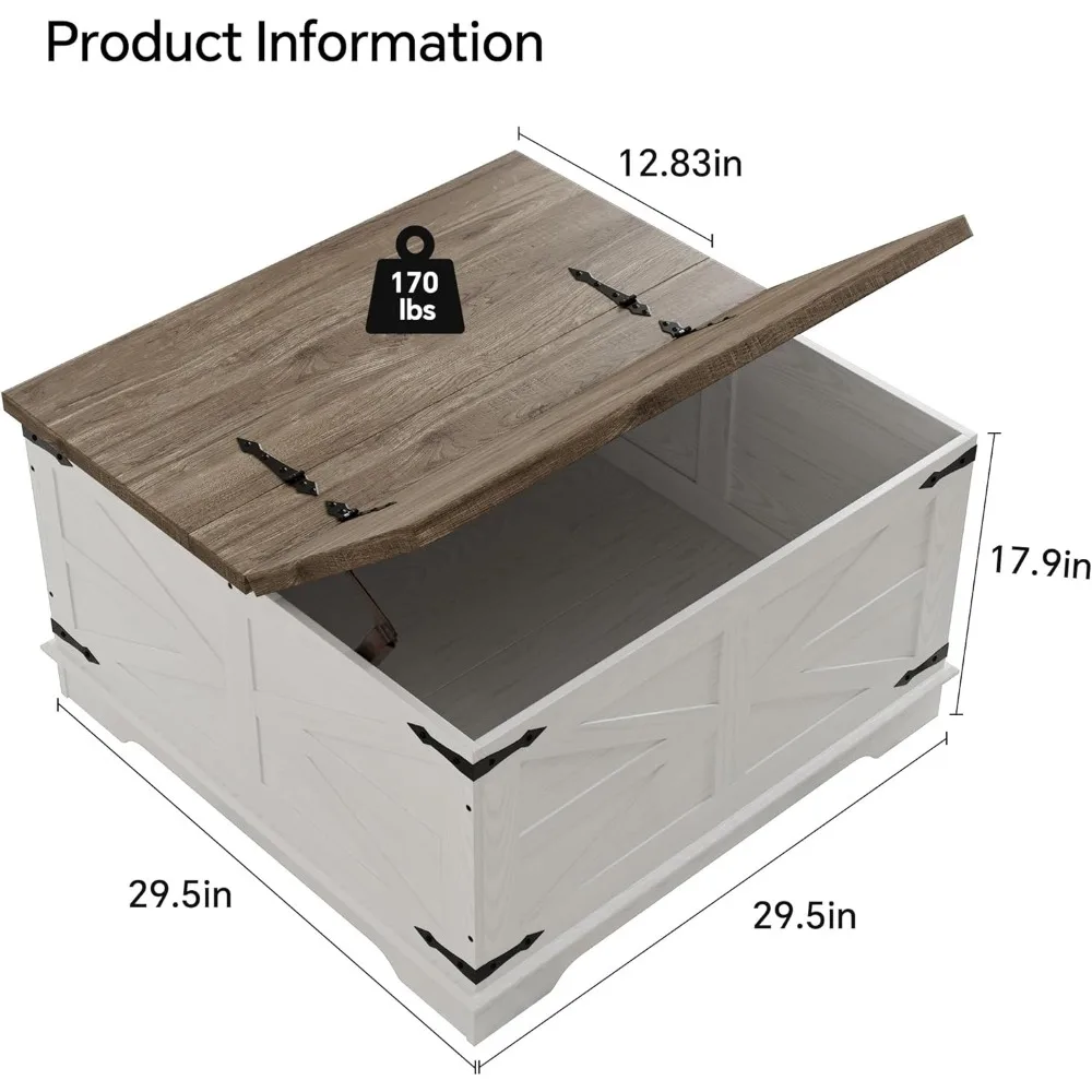 طاولة قهوة متينة للتخزين، طاولة مركزية خشبية مربعة لغرفة المعيشة مع غطاء قابل للسحب، تصميم عالي التحمل للاستخدام اليومي