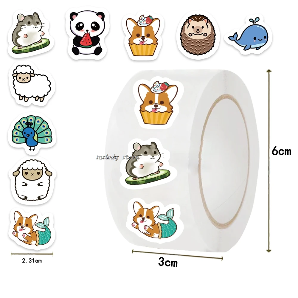 500pc Stickers for Children Kids Rolling Animal Roll Dog Stickers Small Packaging Pack Stickers Photocard Decor Lables