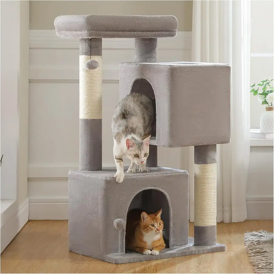 

XL Cat Tower 44" Cat Tree for Large Cats 20 lbs+, 2 Spacious Condos with 3.4" Thickened Scratching Post, Large Top Perch, 2 Inte