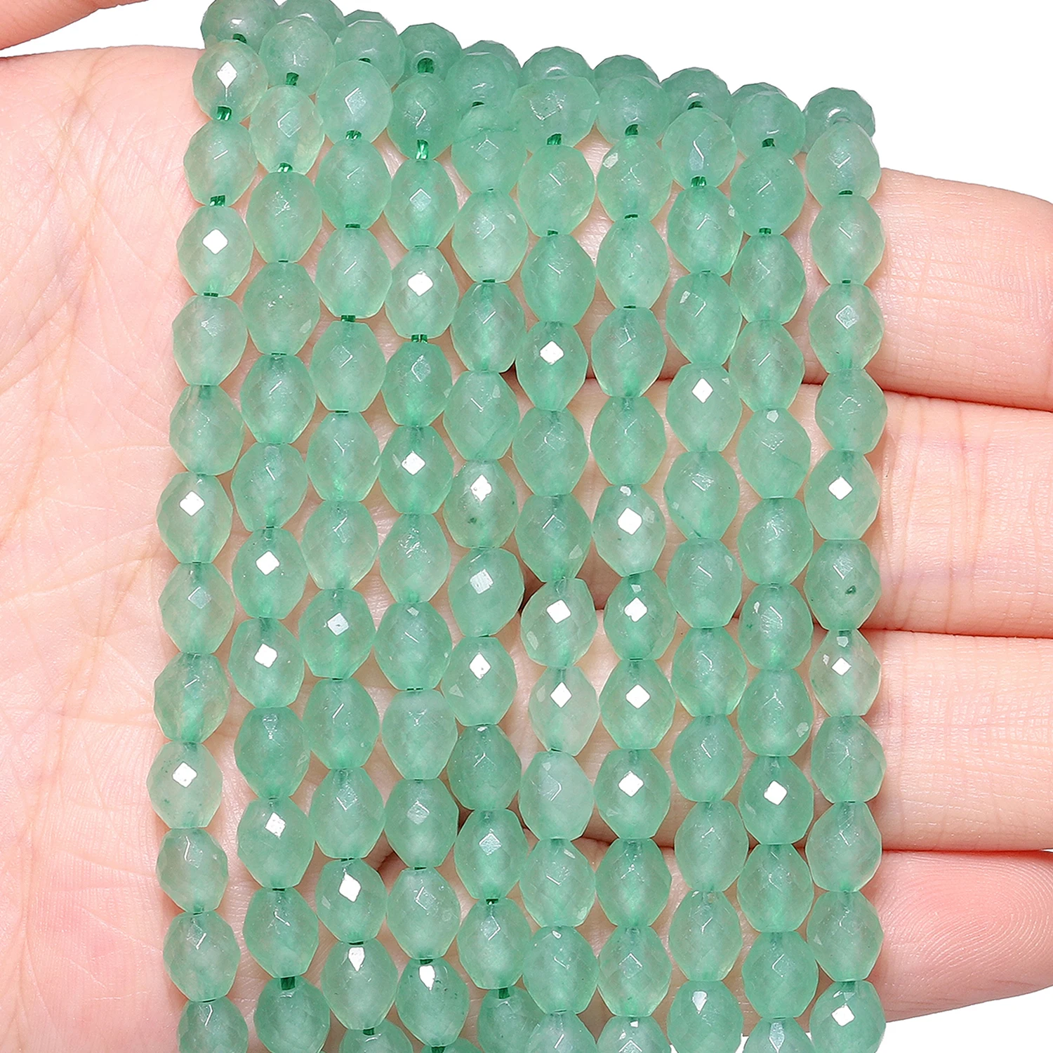 Perles en pierre d'aventurine verte naturelle 5x6mm, perles de forme ovale à facettes pour la fabrication de bijoux, accessoires de collier et de bracelet goutte à faire soi-même