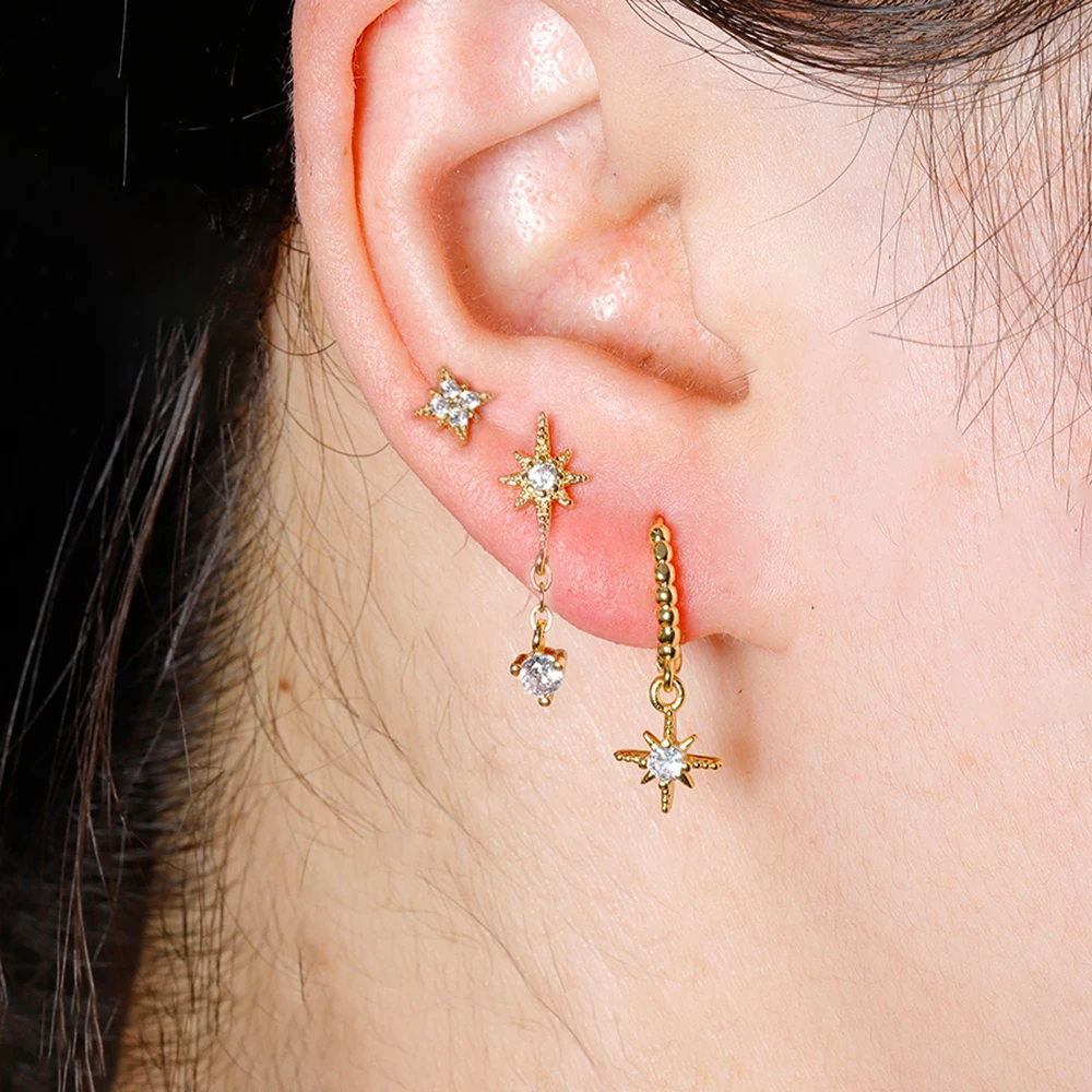 3PCS Stainless Steel Chain Star Earring Set For Women Design Senior Sense of Fashion Personality Earring 2024 Y2K Trendy Jewelry