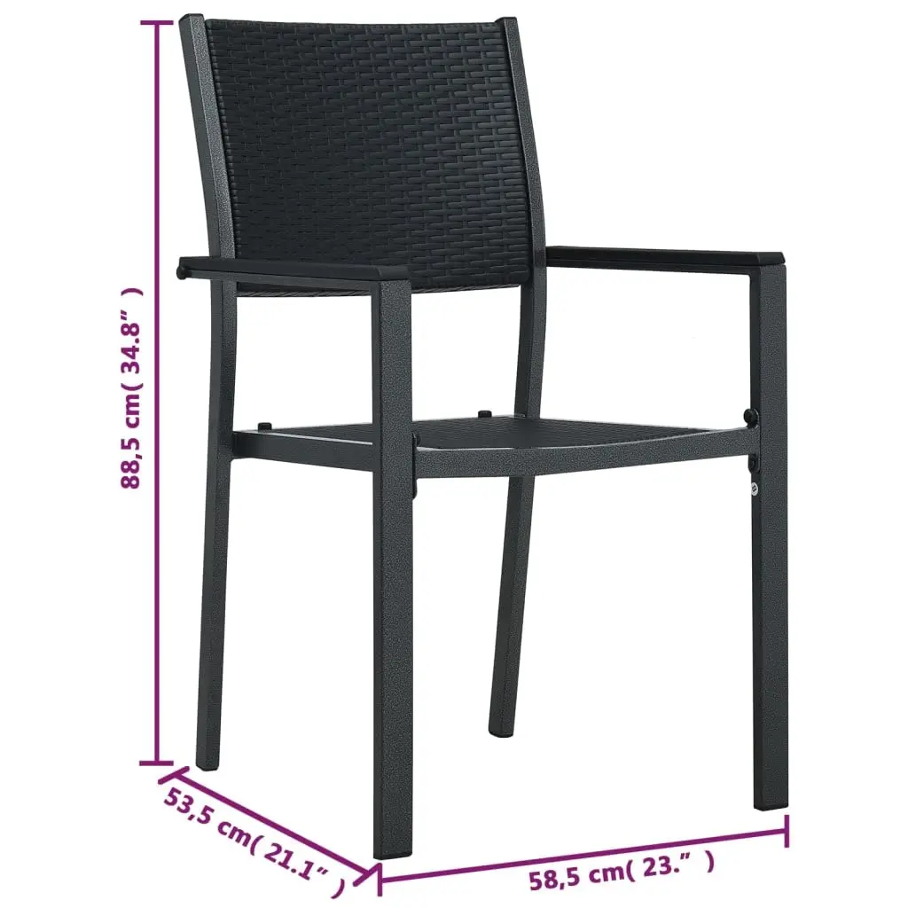 Patio Dining Chair with Armrest 2 Pcs, Outdoor Garden Lawn Balcony Backyard Furniture, Black Plastic Rattan Look, Customized