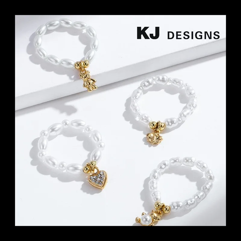 Ins مطرز مجموعات متعددة من حلقات اللؤلؤ المرأة فراشة قلادة حلقة مرنة