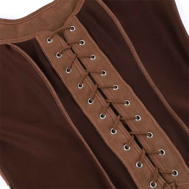 Retro Mittelalterliches Damen-Wildleder-Korsett-Oberteil Vintage Viktorianische Piraten-Damenweste Renaissance Cosplay Piraten-Halloween-Crop-Weste – Detail 7