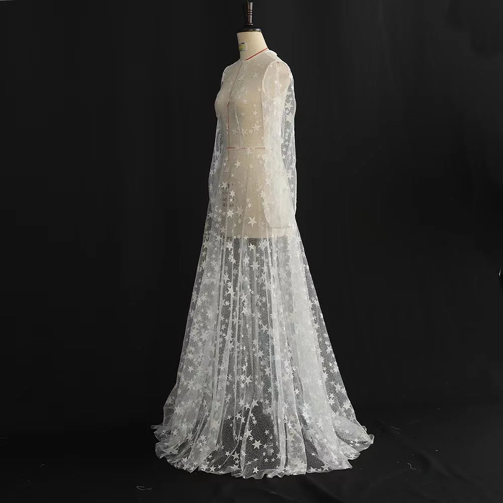 Abito da sposa di lusso perla manica lunga giacca da sposa stella pizzo Tulle partito scialle pavimento-lunghezza mantello da sposa abito Sexy