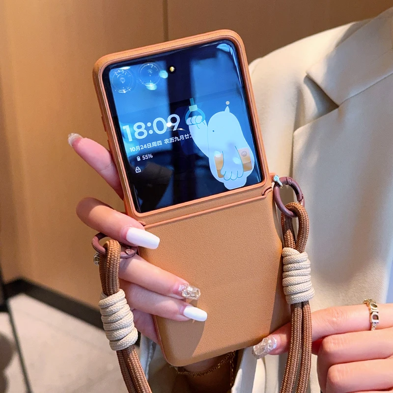 For Motorola Razr 50 Razr 50 Ultra Simple and stylish phone case in solid color with lanyard and PC hard shell veneer