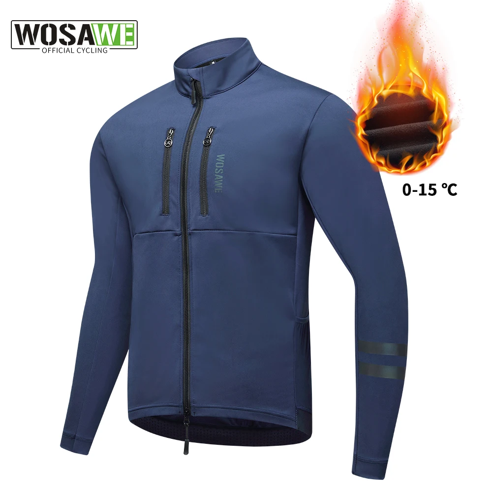 WOSAWE Men Cycling Jacket Winter Coats Thermal Fleece Windproof MTB Bicycle Clothing Motorcycle Jackets with 2 way YKK Zipper