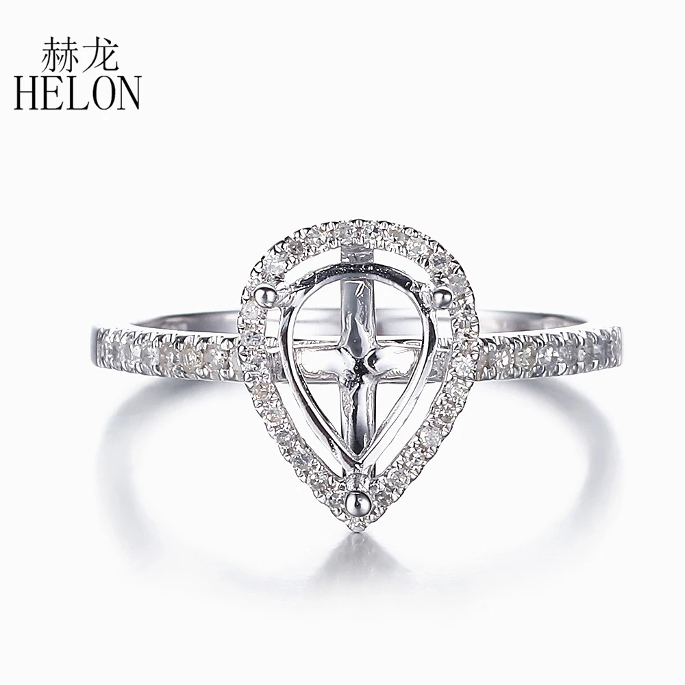 

HELON 8x6mm Pear Cut Solid 14K 10K White Gold Natural Diamonds Women Fine Jewelry Semi Mount Engagement Weddding Ring Setting