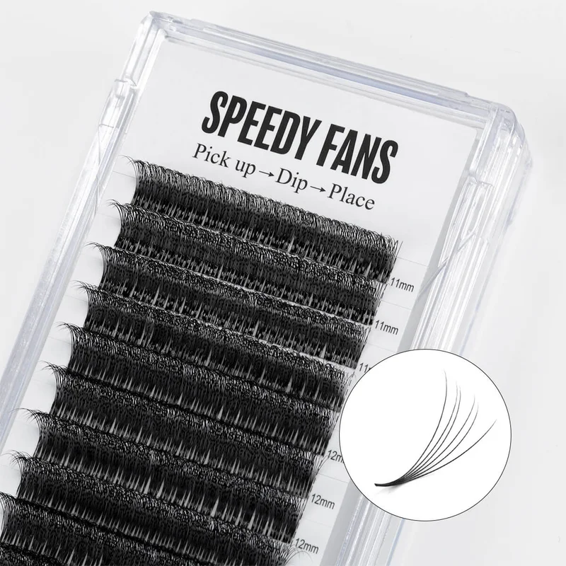 

SENSE LASHES 12 Rows 960 Fans Speedy Promade Fans 5D/6D/8D Ultra Matte Black Pointy Base Premade Volume Fans Eyelash Extensions