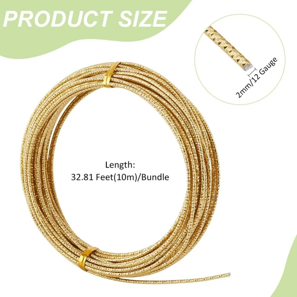 32.8 Feet 12 Gauge Gold Textured Aluminum Wire Cut Round Aluminum Craft Wire for Ornaments Making and Beading Jewelry