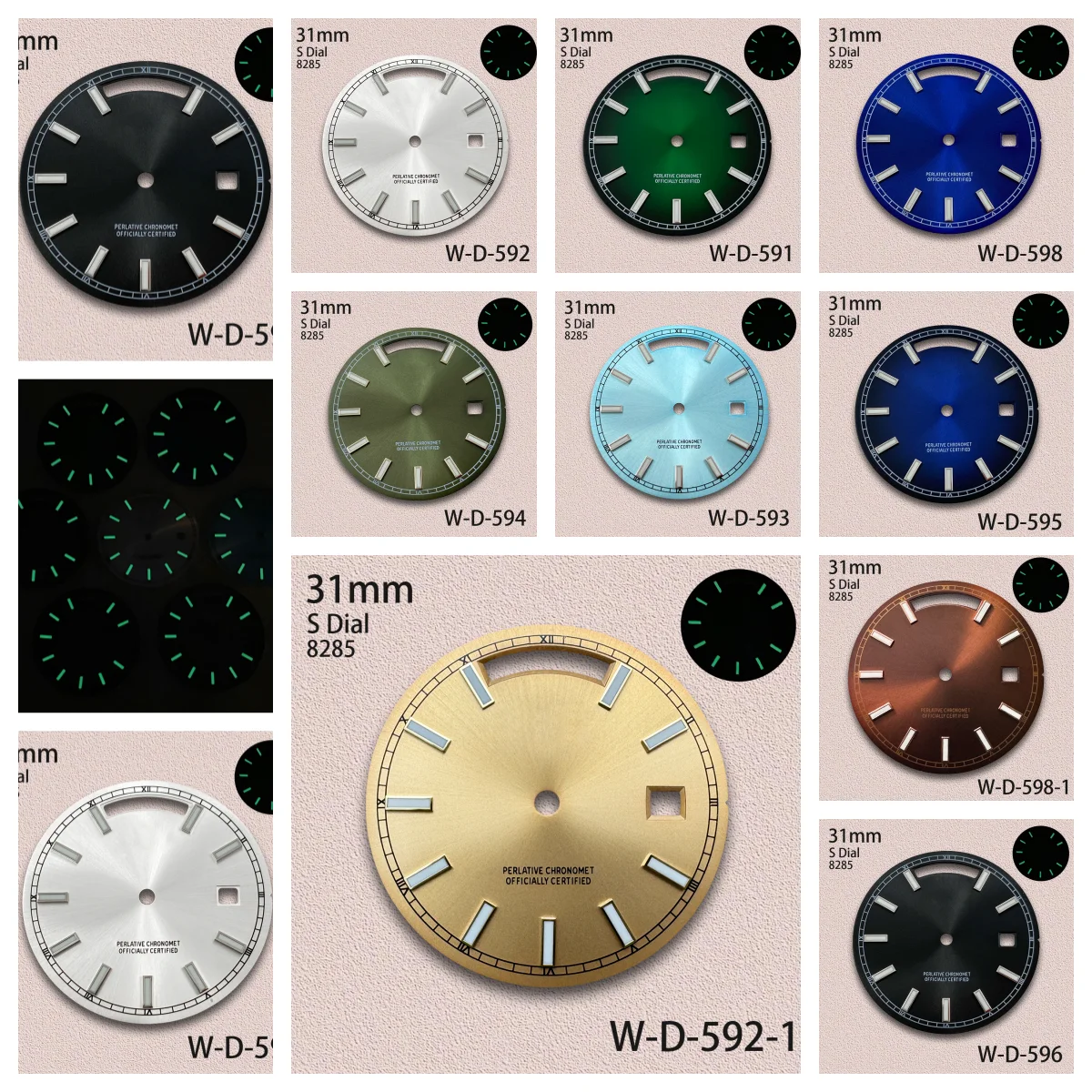 

31mm S Logo Day And Date Dial Fit 8285 Movement Green Luminous Sunray High-Quality Dial Watch Modification Accessories