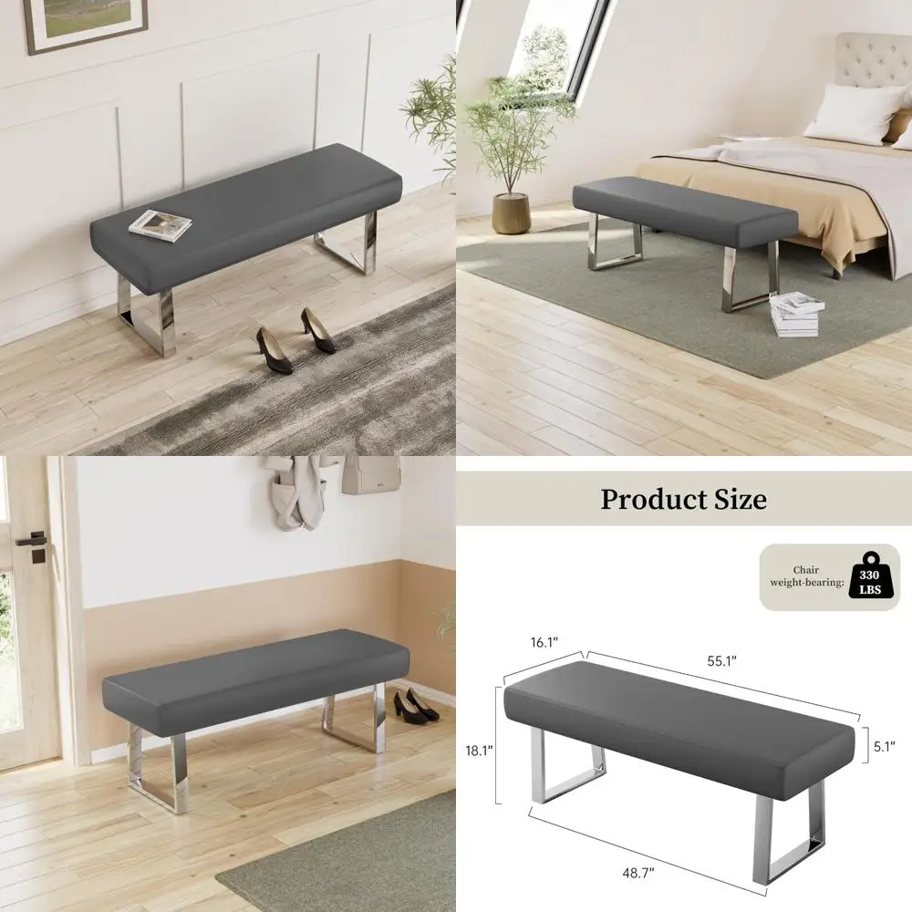 مقعد غرفة نوم منجد بأرجل معدنية - مسند قدم صغير للمطبخ والمدخل وغرفة الطعام وزوايا داخلية