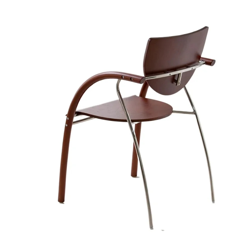 

Medieval solid wood dining chair household light luxury modern simple chair retro stainless steel minimalist back chair