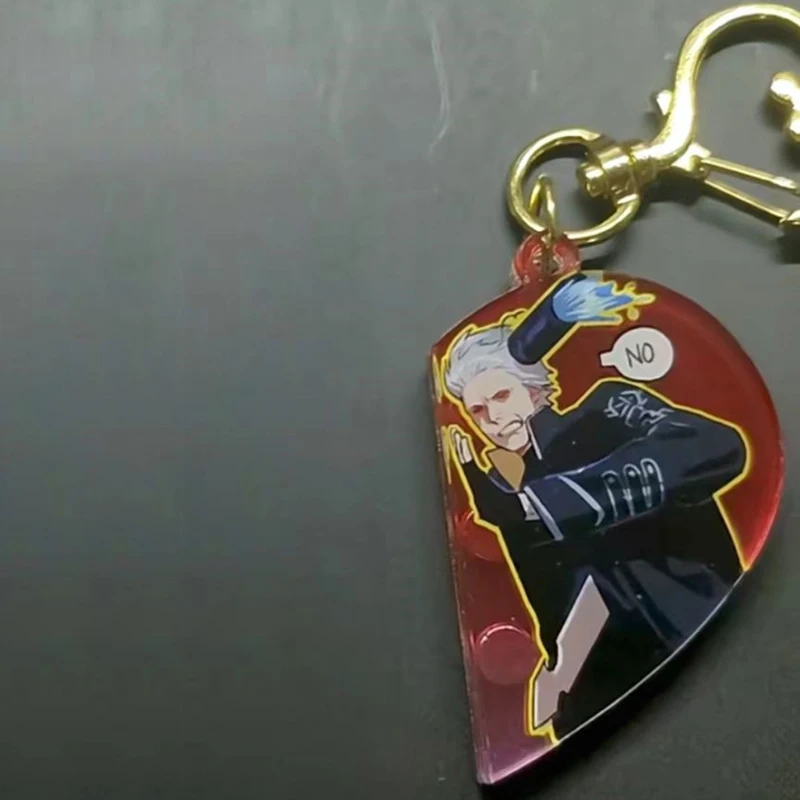 Game Devil May Cry Vergil Dante Cosplay Keychain Acrylic Heart Magnetic Pendant Keyring 1 Pair Key Chain Bag Accessories Gift view 5