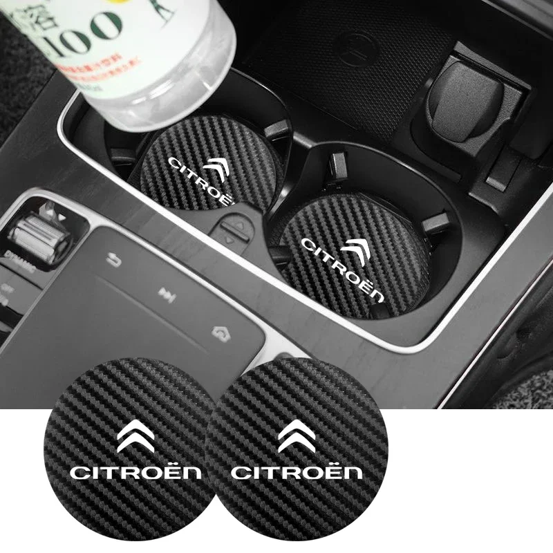 hot Car Emblem Cup Trough Mat Carbon Fiber Leather Cup Pad For Citroen C3 C5 AIRCROSS C5X C4 Cactus PICASSO e-C3 C1 C-Crosser