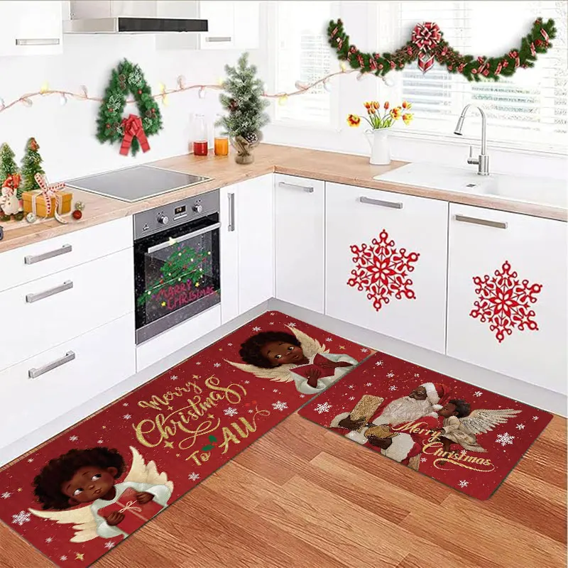 

Christmas kitchen rug, made of flannel, soft and comfortable, washable, suitable for bedroom and dining room