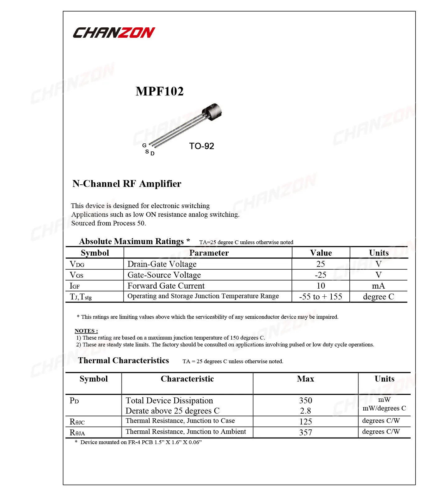 5Pcs MPF102 TO-92 RF  Jfet Amplifier Transistor Bipolar Junction BJT Triode Tube Fets DIP 10mA 25V Integrated Circuits