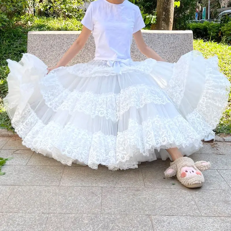 Autumn Winter Lolita Petticoats Women Carmen Violent Boneless Soft Veil Gorgeous Fluffy Long Skirt Wedding Crinoline Underskirt