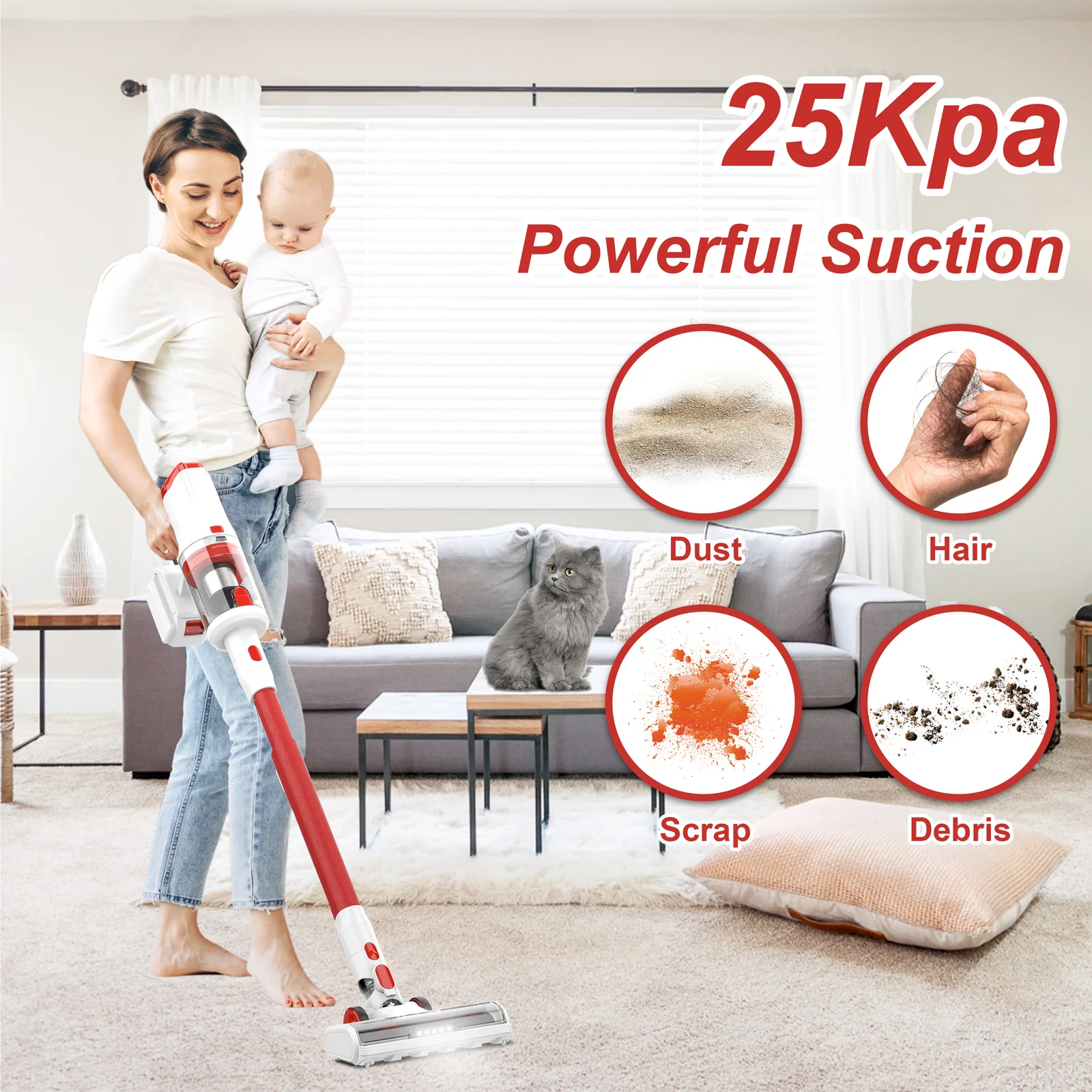 UMLo V111 Cordless Vacuum Cleaner, 300W 28Kpa Cordless Stick Vacuum with LED Display, 8 in 1 Lightweight Vacuum