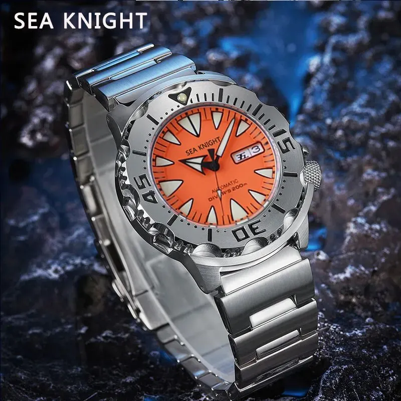 SEA KNIGHT Monster V2 Men Diver Watch Sapphire 200M Waterproof Red Dial Stainless Steel NH36 Automatic Mechanical Wristwatch