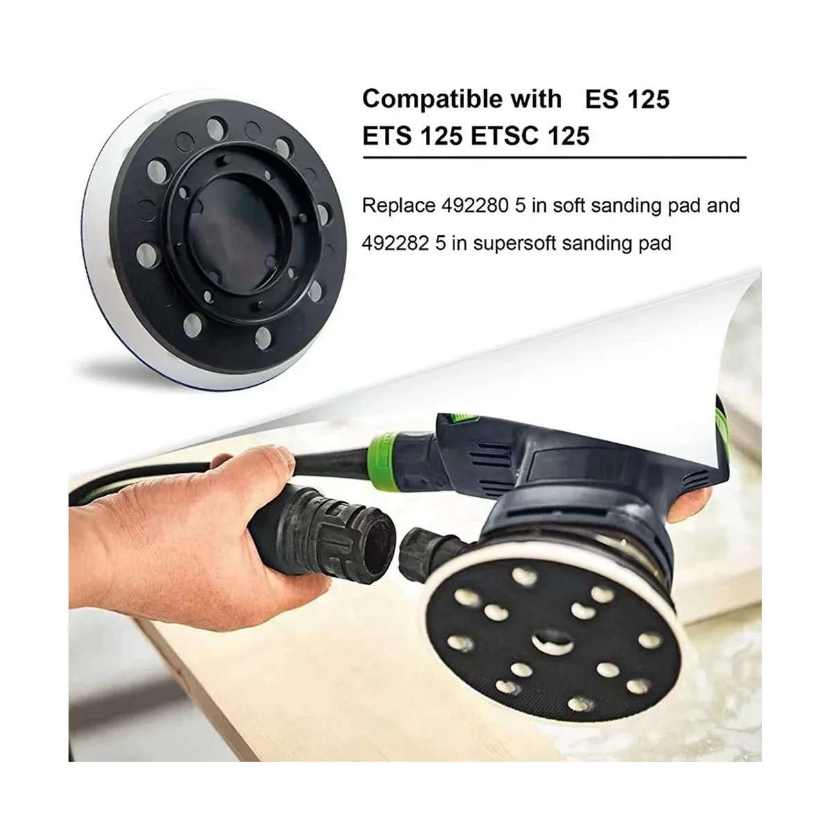 Ultra Durable 492280 Sanding Pad Replacement, 125mm (5-Inch), Soft, 8 Holes, Compatible with Festool ES125, ETS125