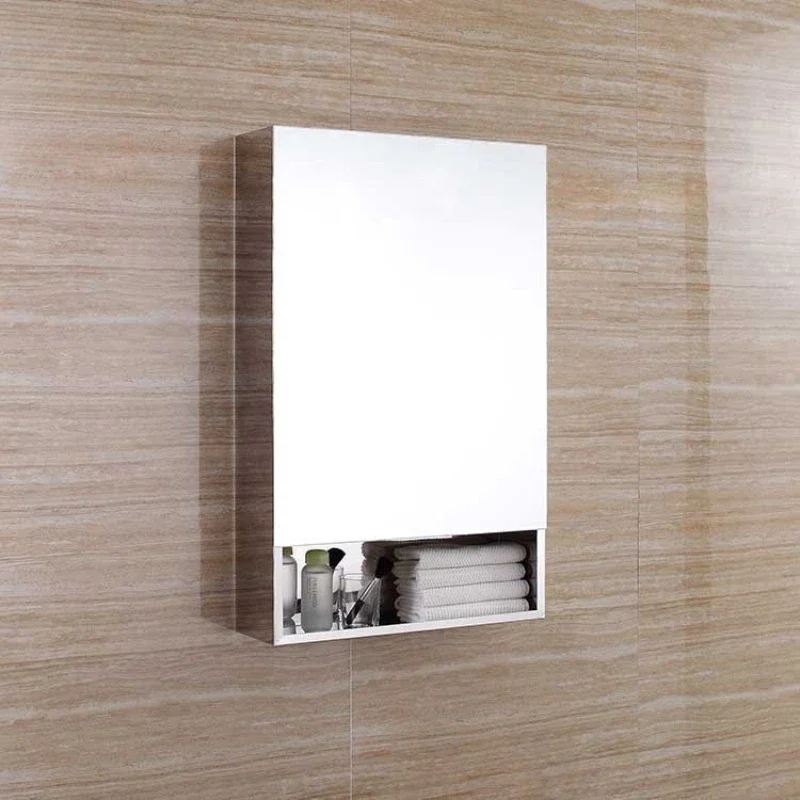 Armadietto a specchio da parete in acciaio inossidabile, armadietto a specchio da bagno ispessito semplice e moderno