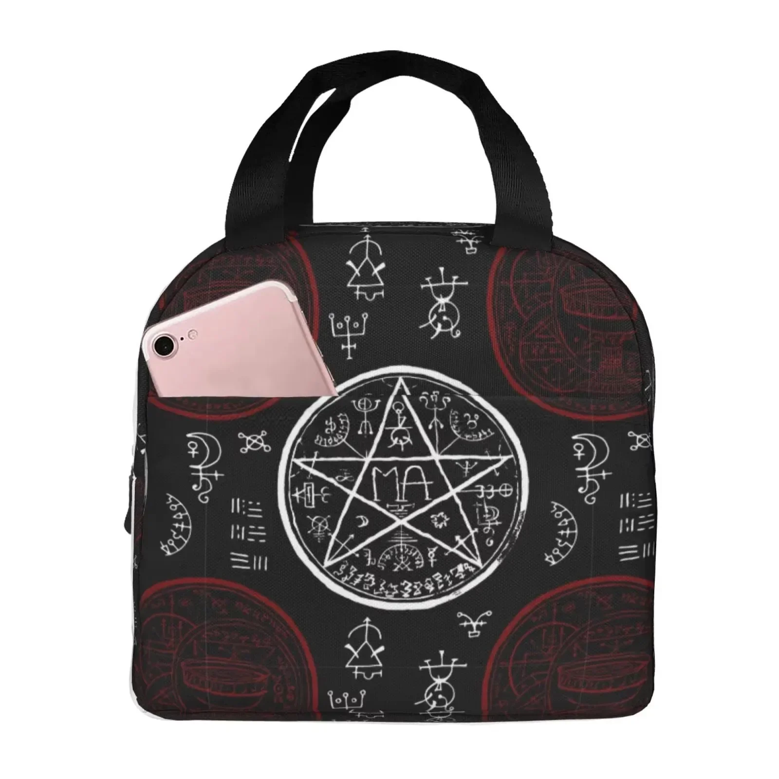 Pentagram Mystic Symbols Lunch Bag Insulated Cooler Thermal Tote Oxford Fabric School Kids