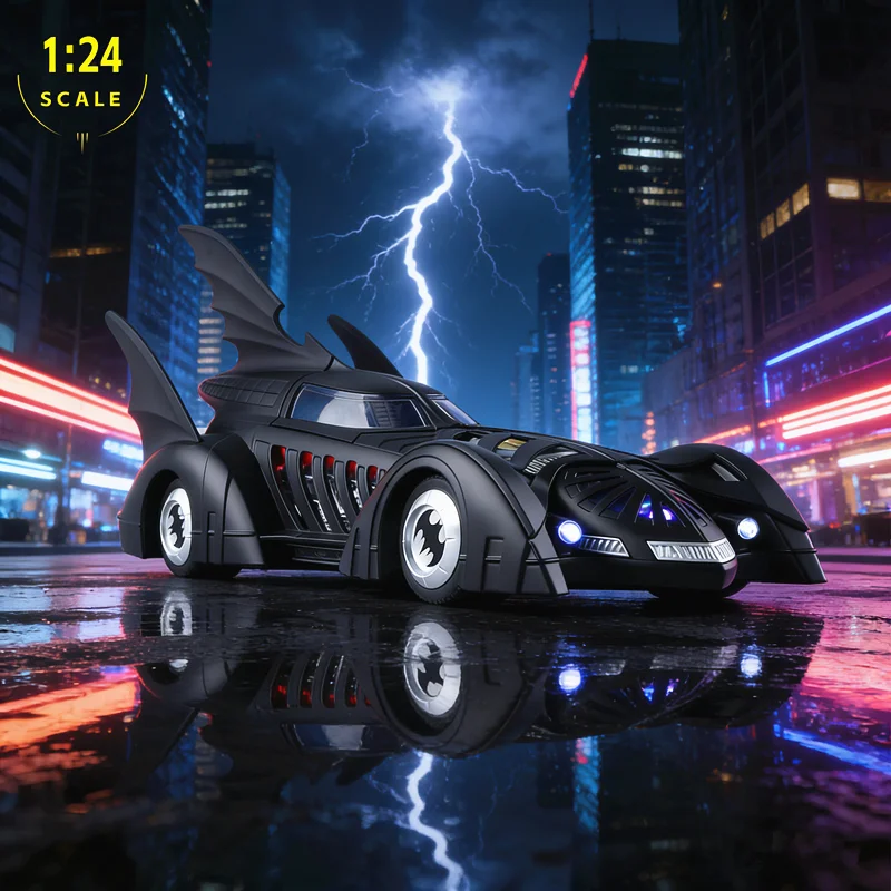 

1/24 Classic Movie Car 1995 Batmobile Alloy Concept Bat Sports Car Model Metal Racing Vehicle Car Model Sound Light Kid Toy Gift