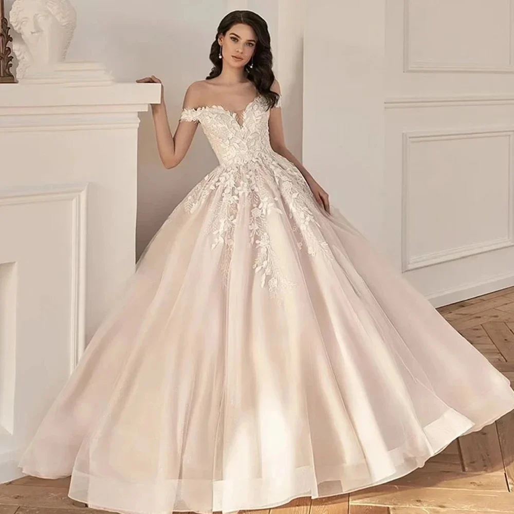 Personalizado elegante querida fora do ombro vestido de casamento romântico rendas apliques rendas vestidos de noiva novia