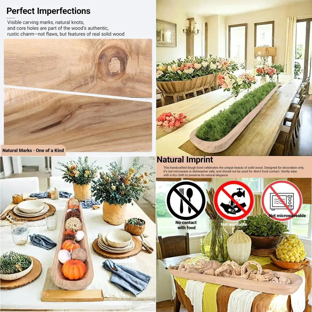 

Handcrafted 40 Rustic Wooden Dough Bowl - Vintage Table Centerpiece for Home Kitchen Decor