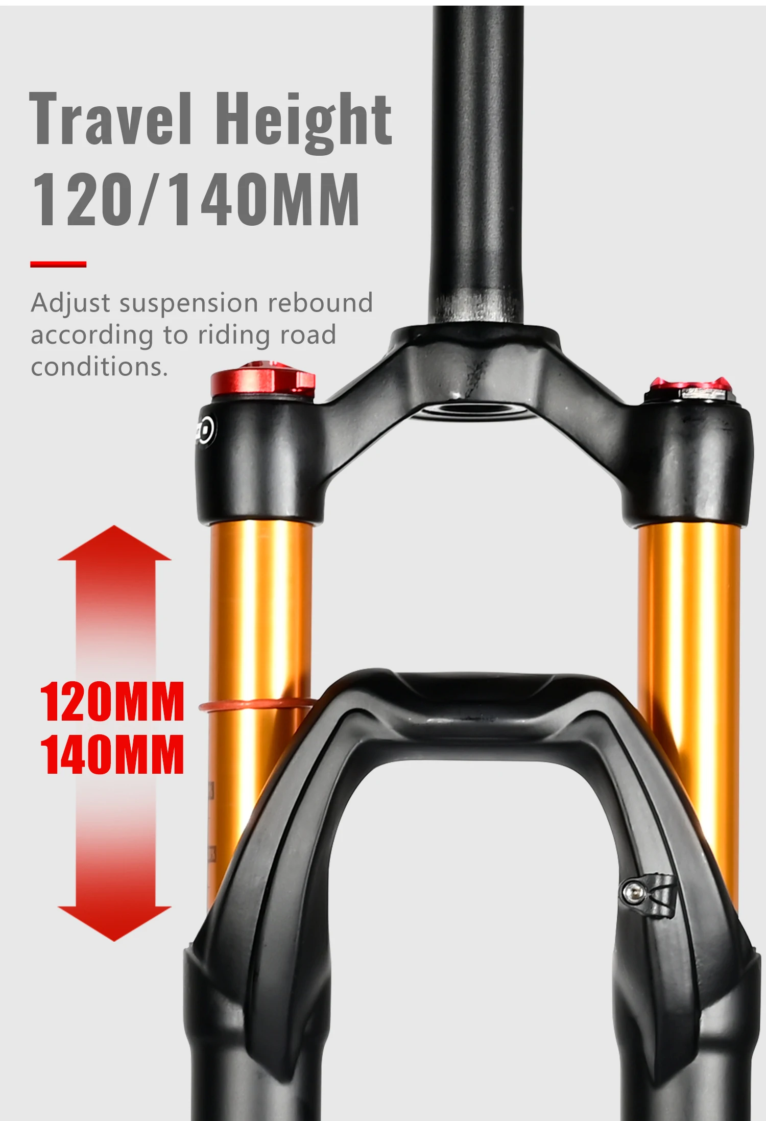 NANLIO X7 PRO MTB Luftfederungsgabel 26 27,5 29 Zoll 120 140mm Federweg mit Rückprall-Einstellung Metallbuchsen Schwarz Gold Fahrradgabel – Detail 13