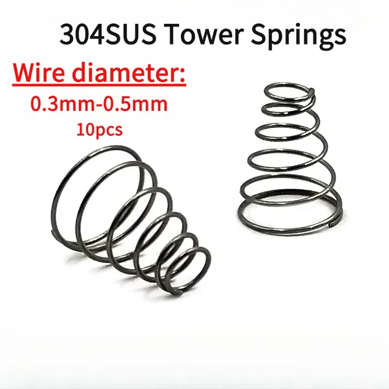 304SUS Mn Spring Steel Tower Shaped Conical Battery Spring, Wire Diameter: 0.3mm-0.5mm, 10Pcs/Order, Support Customization
