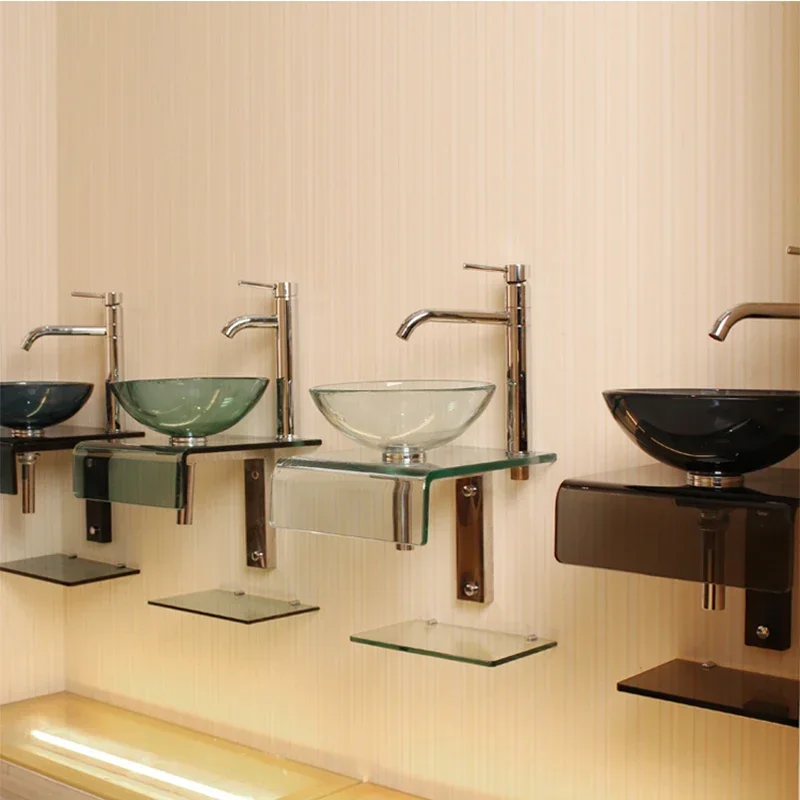 Bathroom Washbasin Tempered Glass Nordic Wall-mounted Bathroom Sink Light Luxury Hotel Office Waterfall Spout