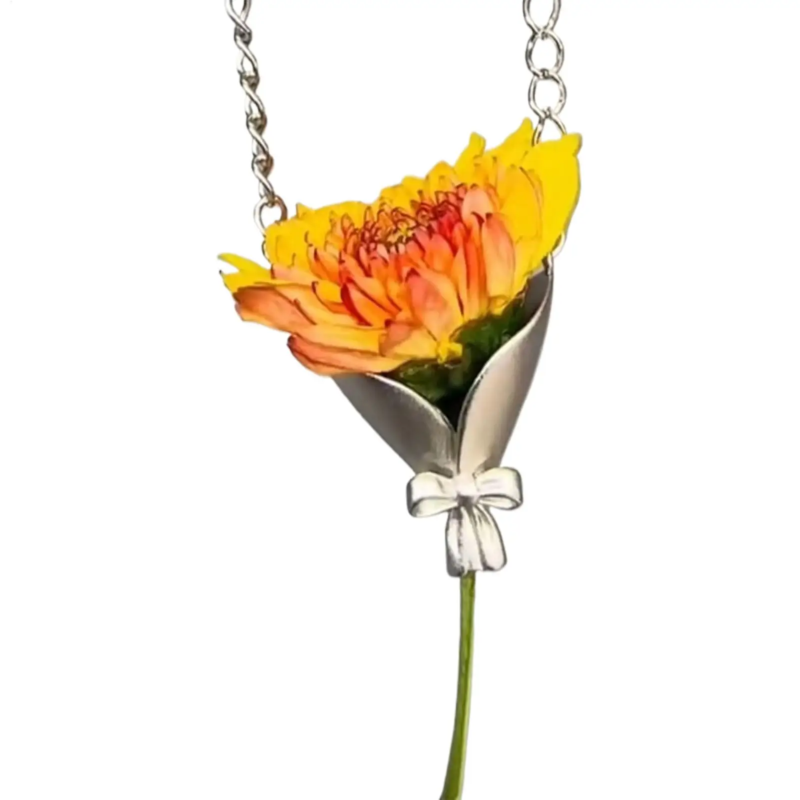 small Vase Necklace Fashion Neck Jewelry Flower Bouquet Pendant Chain for Girls Ladies Mother Girlfriends Wives Holiday Birthday