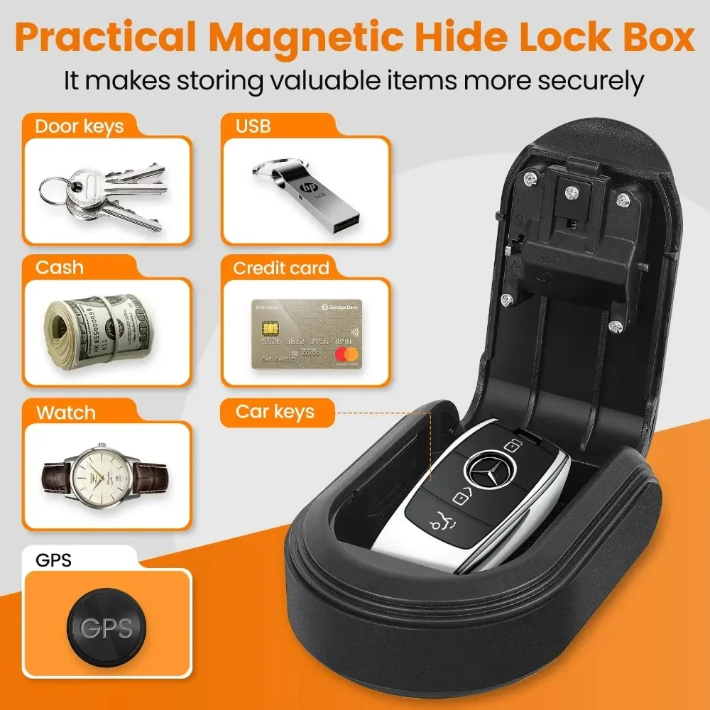 4 Digit Combination Magnetic Key Box - Strong Magnet Hider Under Car, Waterproof Outdoor Lock Box, Hide Key with Signal