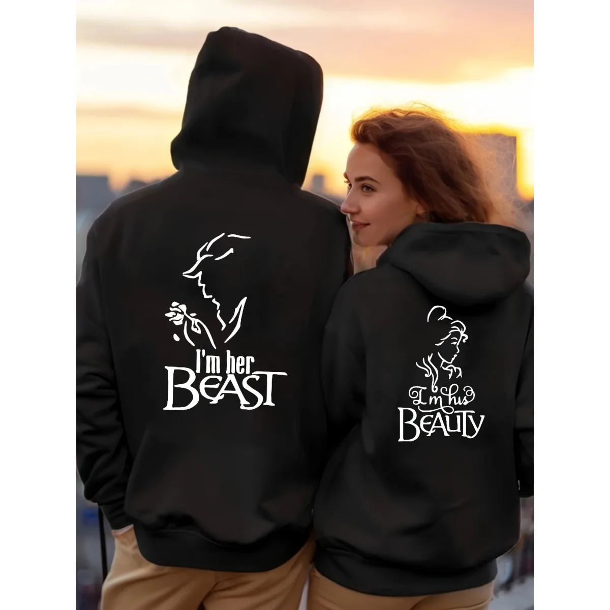 

1 шт. [парный стиль] повседневный готический стиль красота и чудовище узор дизайн одинаковые пары удобный подарок на день Святого Валентина толстовка