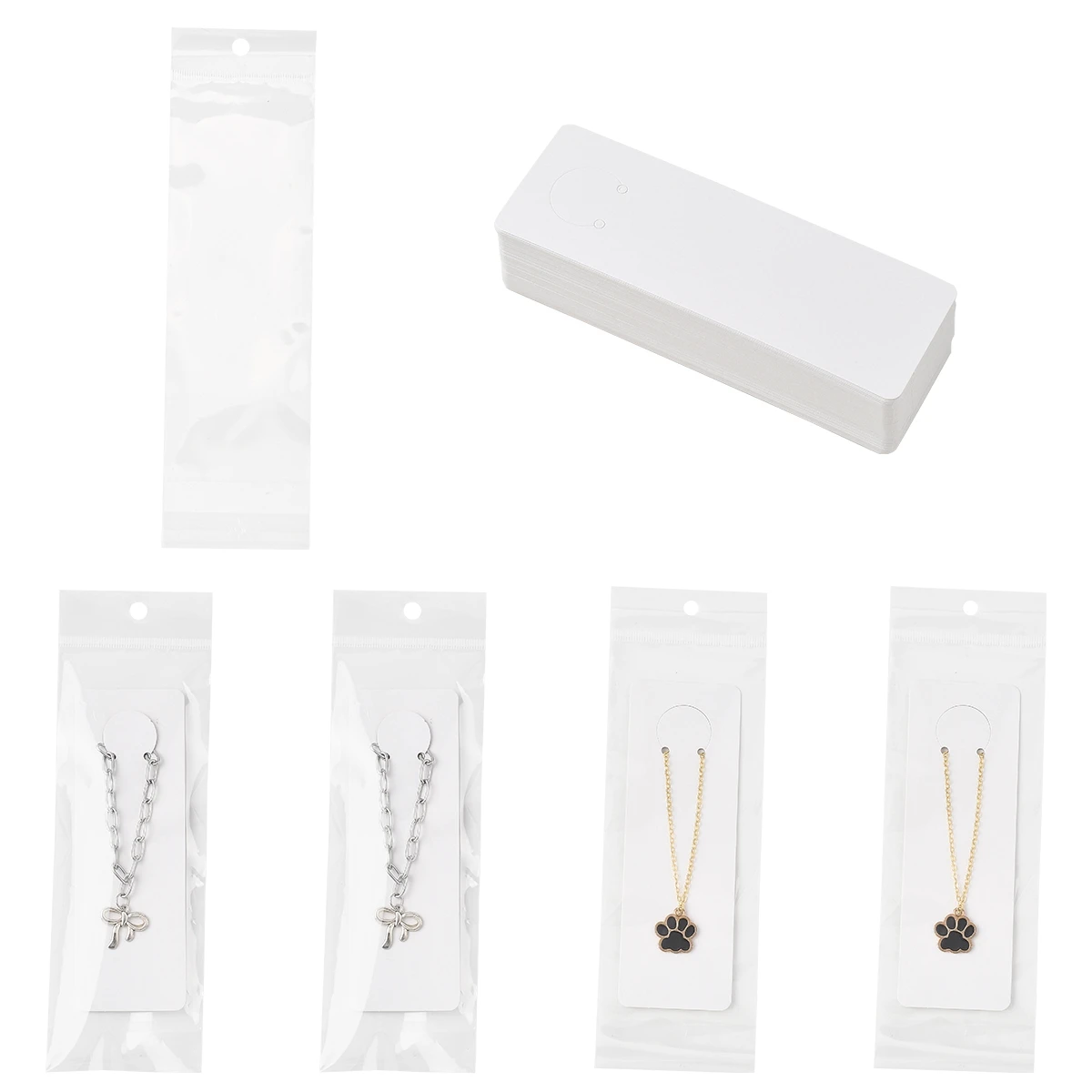 

Bulk Pack 150Pcs Rectangle Paper Display Cards + OPP Bags - Blank Keychain Pendant Holders for Small Business Gifts