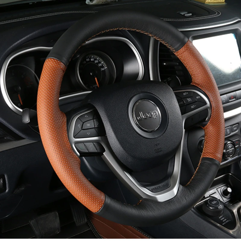 

Hand-stitched non-slip Genuine Leather car Steering Wheel Cover For Jeep Grand Cherokee 2014 2016 2017 2018 2019 2020